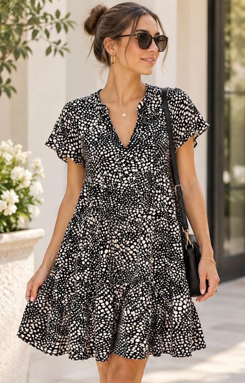 Maeve Anthropologie Sacha Dress XS Black Cream Tiered Babydoll Mini